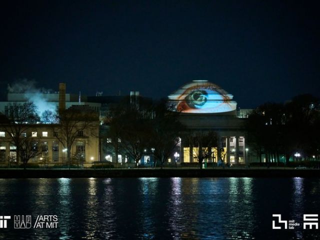 MIT Great Dome lit with immersive projection mapping, AI-powered - Gaze to the Stars installation by MIT Media Lab