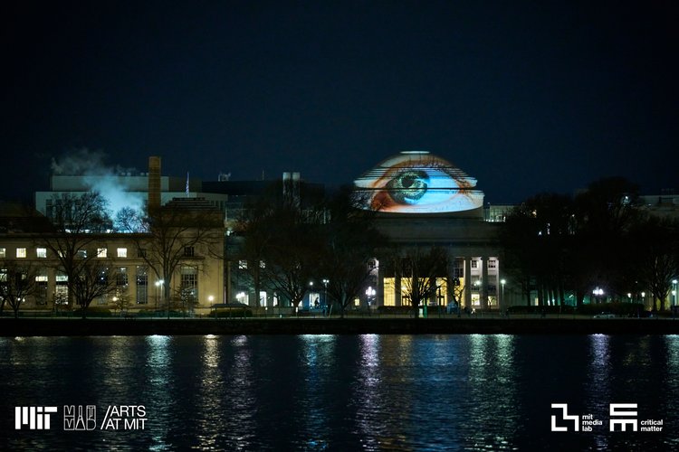 MIT Great Dome lit with immersive projection mapping, AI-powered - Gaze to the Stars installation by MIT Media Lab